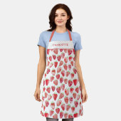 ストロベリーウォーターパーソナライズされたカラー エプロン (着用した状態)