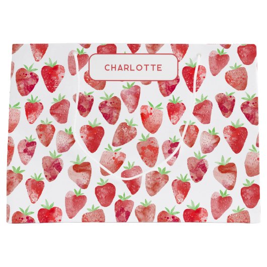 ストロベリーウォーターパーソナライズされたカラー ラージペーパーバッグ (正面)