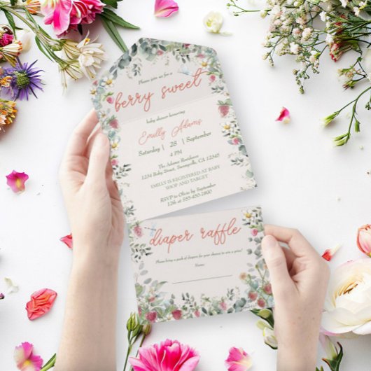 ストロベリーウォーター男女兼用カラーベビーシャワー オールインワン招待状