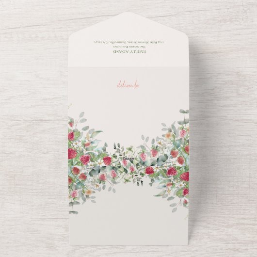 ストロベリーウォーター男女兼用カラーベビーシャワー オールインワン招待状 (外側)