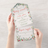 ストロベリーウォーター男女兼用カラーベビーシャワー オールインワン招待状 (貼ってはがせる)