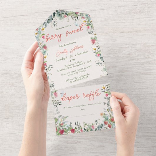 ストロベリーウォーター男女兼用カラーベビーシャワー オールインワン招待状 (貼ってはがせる)