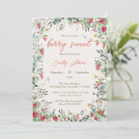 ストロベリーウォーター男女兼用カラーベビーシャワー 招待状 (スタンド正面)