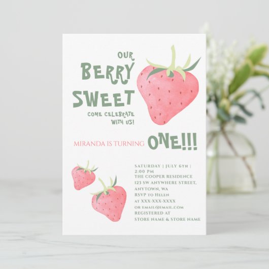ストロベリーウベリースウィートファースト誕生日 招待状 (スタンド正面)