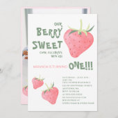 ストロベリーウベリースウィートファースト誕生日 招待状 (正面/裏面)
