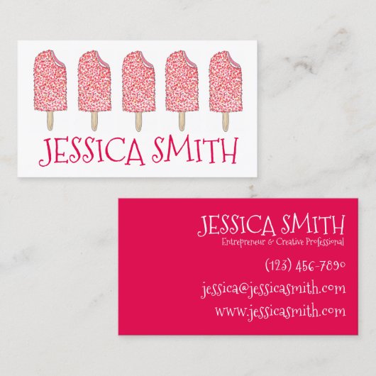 ストロベリーエクラアイスクリームピンクポピクルグルメ 名刺 (正面/裏面)