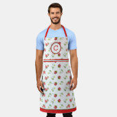 ストロベリーオン（ばちゃばちゃ）跳ねる モノグラムの エプロン (着用した状態)