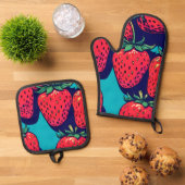 ストロベリーオーブンミトン 鍋つかみ&鍋敷きセット (トップダウン)
