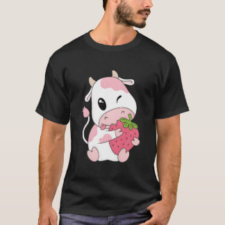 ストロベリーカウプリント かわいい動物 Tシャツ