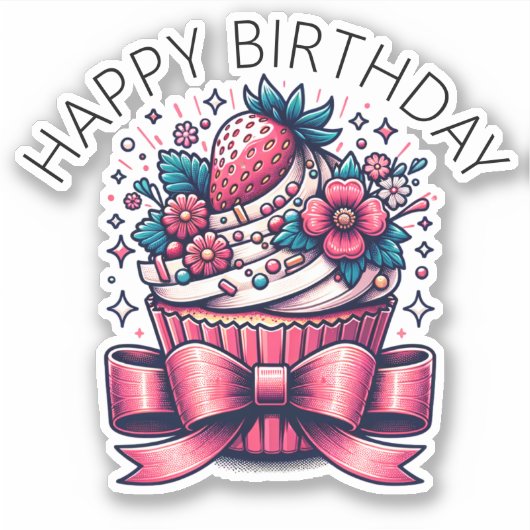 ストロベリーカップケお洒落ーキ シール (正面)