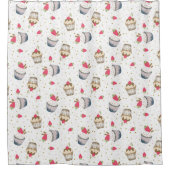 ストロベリーカップケーキシャワーカーテン – かわいいピンクのドレス シャワーカーテン (正面)