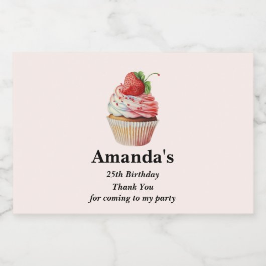 ストロベリーカップケーキスイートデザートイベントありがとう スパークリングワインラベル (シングルラベル)