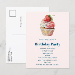 ストロベリーカップケーキスイートデザート誕生日 インビテーションポストカード