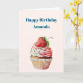 ストロベリーカップケーキスイートデザート誕生日 カード (黄色い花)
