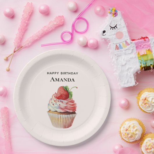 ストロベリーカップケーキスイートデザート誕生日 ペーパープレート (パーティー)
