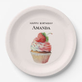 ストロベリーカップケーキスイートデザート誕生日 ペーパープレート (正面)
