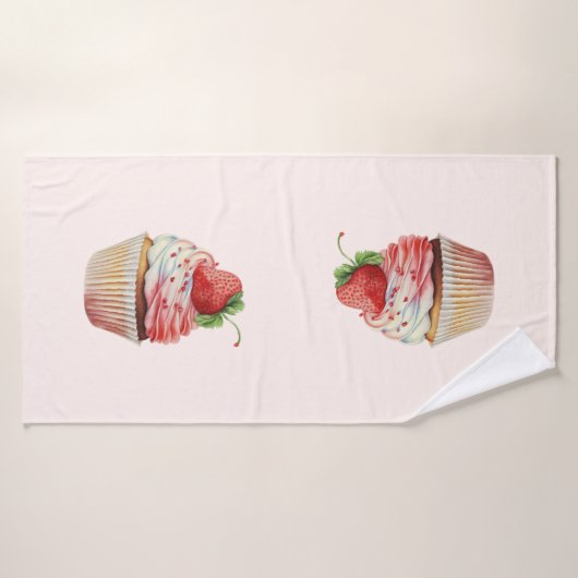 ストロベリーカップケーキスイートデザート バスタオルセット (バスタオル)