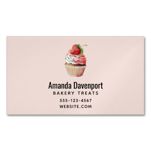 ストロベリーカップケーキスイートデザート マグネット名刺 (正面)