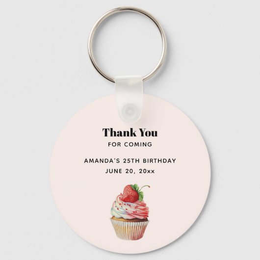 ストロベリーカップケーキデザート誕生日ありがとう キーホルダー (正面)