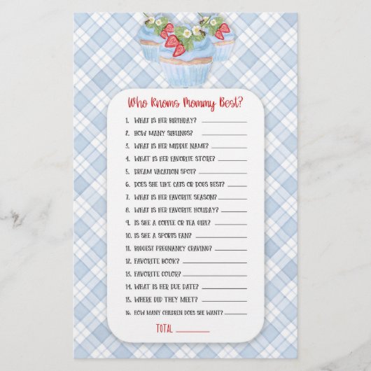 ストロベリーカップケーキブルーベビーへビーシャワーゲーム チラシ (正面)