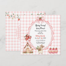 ストロベリーカップケーキマウスベビーシャワー招待状