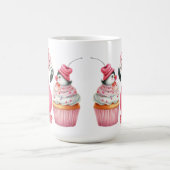ストロベリーカップケーキ付きピンクバレンタインフラミンゴ コーヒーマグカップ (中央)
