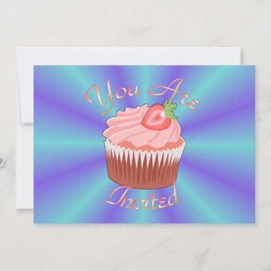 ストロベリーカップケーキ招待状 招待状 (正面)