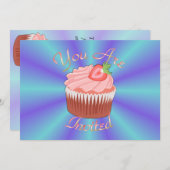 ストロベリーカップケーキ招待状 招待状 (正面/裏面)