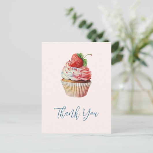 ストロベリーカップケーキ甘いデザートありがとう ポストカード (スタンド正面)
