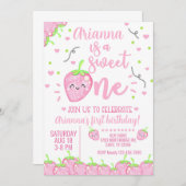 ストロベリーガールの最初の誕生日招待状、スウィートワン。 招待状 (正面/裏面)