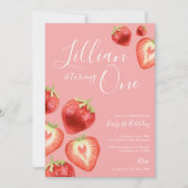 ストロベリーガールの誕生日パーティーへの招待 招待状 (正面)