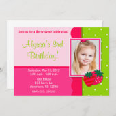 ストロベリーガールズフォト誕生日招待状 招待状 (正面/裏面)