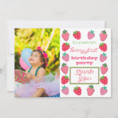 ストロベリーガールフォトベリーファースト誕生日パーティー サンキューカード (正面)