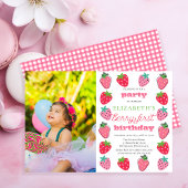 ストロベリーガールフォトベリーファースト誕生日パーティー 招待状