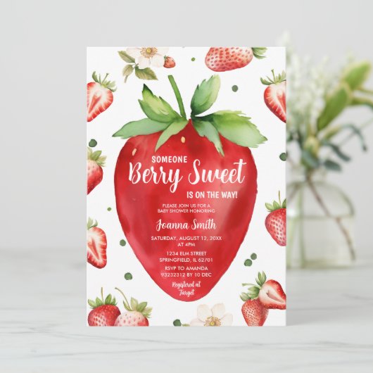 ストロベリーギンガムベリースイートガールベビーシャワー 招待状 (スタンド正面)