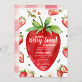 ストロベリーギンガムベリースイートガールベビーシャワー 招待状 (正面/裏面)