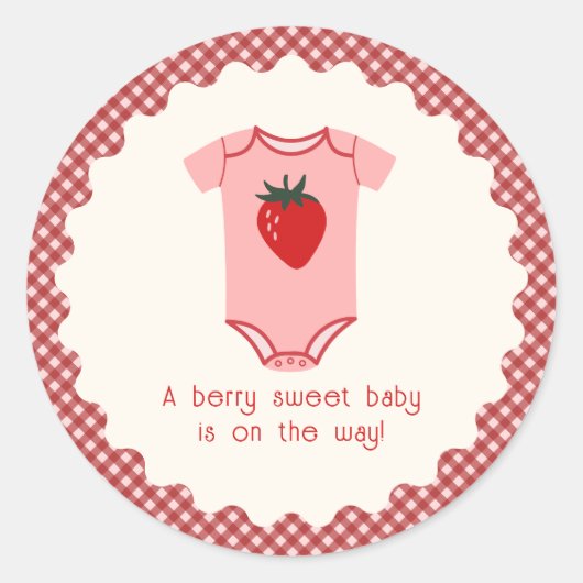 ストロベリーギンガムベリースイートベビーシャワー ラウンドシール (正面)