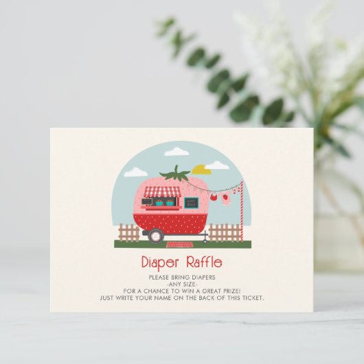 ストロベリーギンガムベリーベビーシャワーおむつラッフル エンクロージャーカード (スタンド正面)
