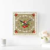 ストロベリークロックローデングリーン背景正方形 スクエア壁時計 (ホーム)