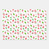 ストロベリーグリーンウォーターカラー誕生日 ラッピングペーパーシート (正面3)