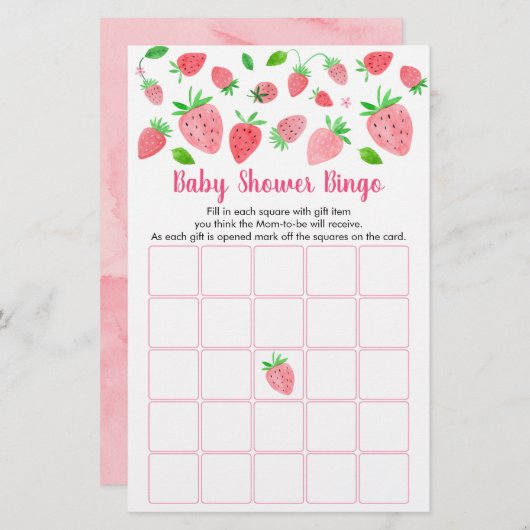 ストロベリーグリーン赤ちゃんシャワービンゴゲーム (正面/裏面)
