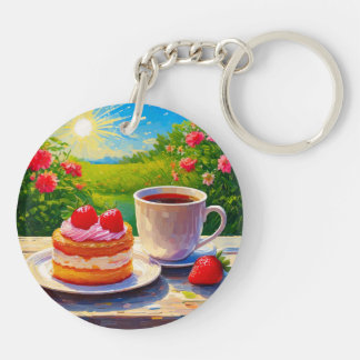 ストロベリーケーキとコーヒーディライト キーホルダー