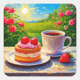 ストロベリーケーキとコーヒーディライト スクエアシール