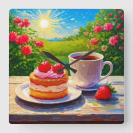 ストロベリーケーキとコーヒーディライト スクエア壁時計