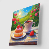 ストロベリーケーキとコーヒーディライト スクエア壁時計 (傾斜)