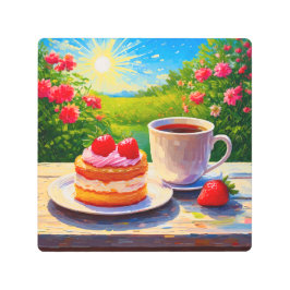 ストロベリーケーキとコーヒーディライト メタルプリント