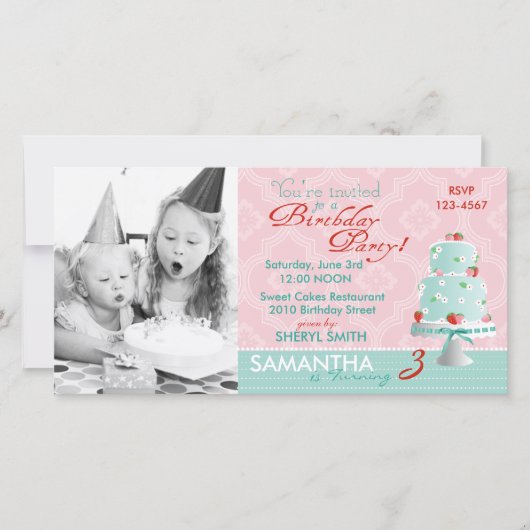 ストロベリーケーキ招待状フォトカード (正面)