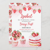 ストロベリーケーキ誕生日 招待状 (正面/裏面)