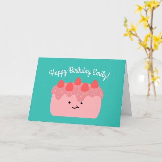 ストロベリーケーキ |ハッピーバースデーあいさつ文 カード (黄色い花)