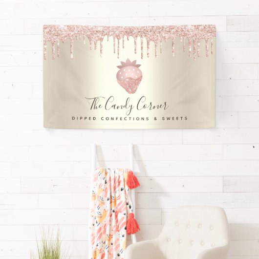 ストロベリーコンフェクションピンクグリッタードリップス金ゴールドシック 横断幕 (インサイチュ)